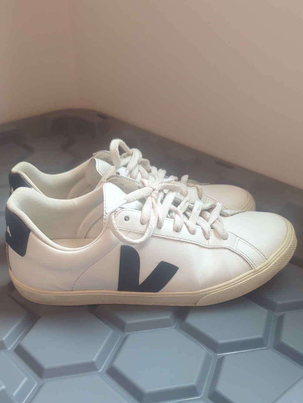 Veja White Leather Sneakers with Black V Detail